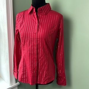NWT Jaclyn Smith, red and silver striped button-down